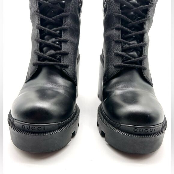 Gucci Apollo GG Monogram Canvas Black Leather Samoa Trip Combat Boots EU 40 US10 - Picture 3 of 13